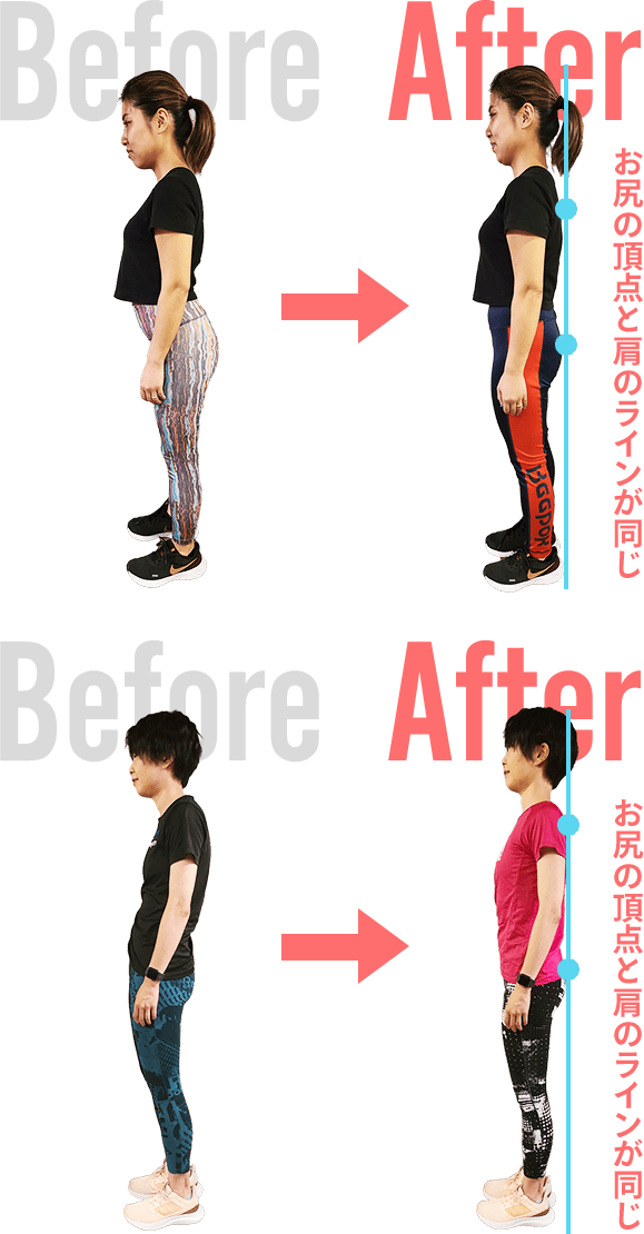 Before/After:お尻の頂点と肩のラインが同じ